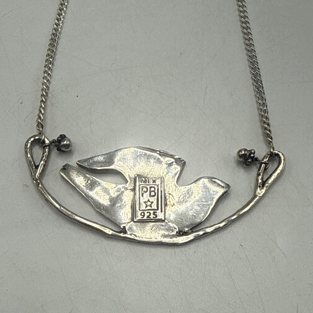 Vintage Mexican Sterling Silver 925 Brutalist Dove Bird Pendant Necklace MEX PB - Picture 3 of 5